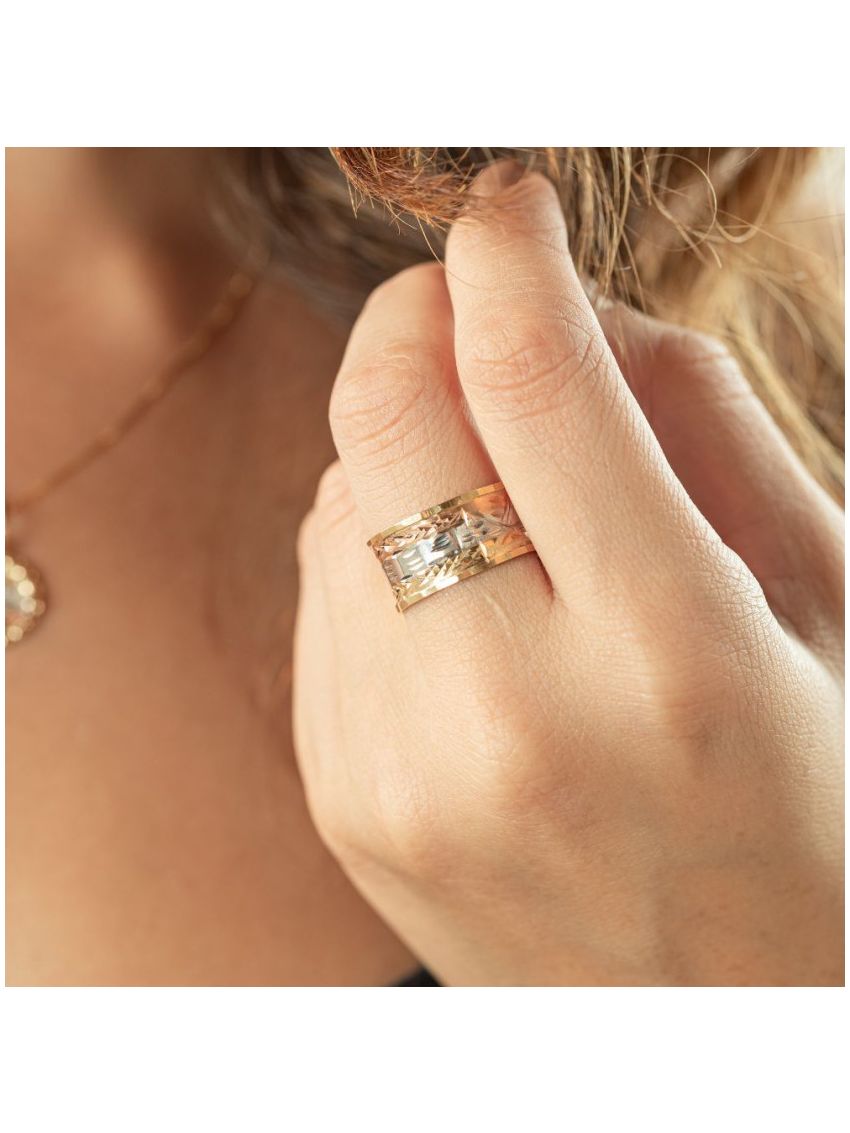 Anel de Ouro 18k Escrava Tricolor com Borda