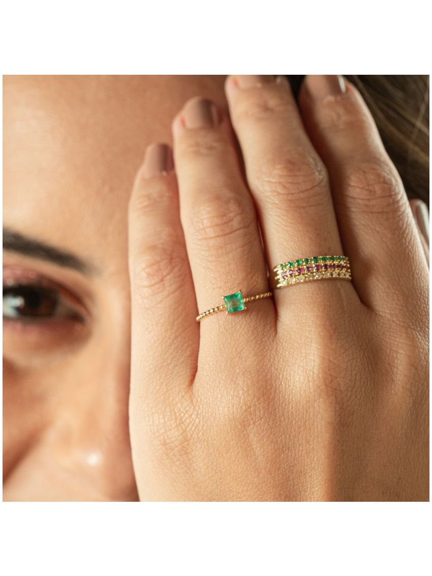 Anel de Ouro 18k Feminino com Pedras