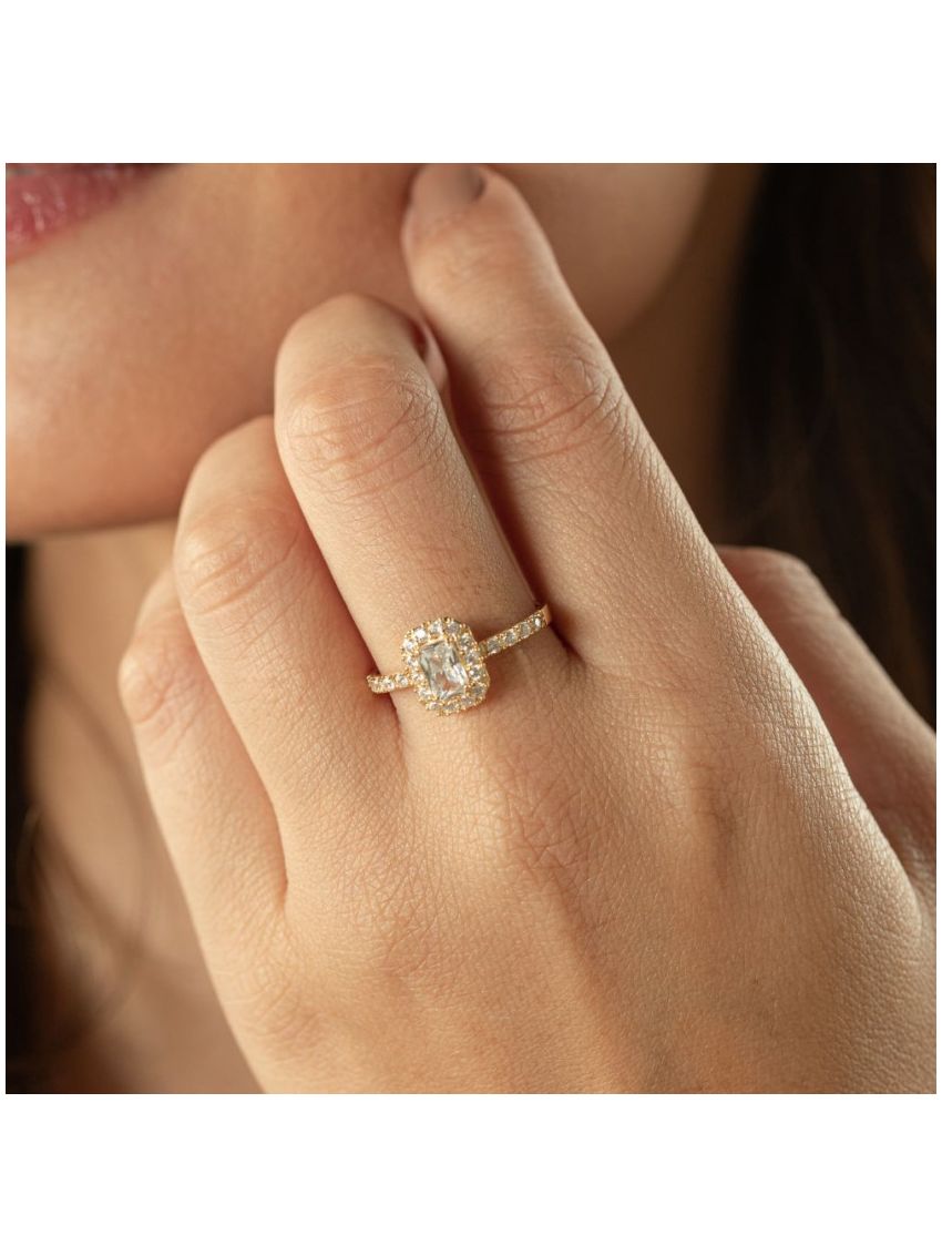 Anel de Ouro 18k Feminino com Pedras