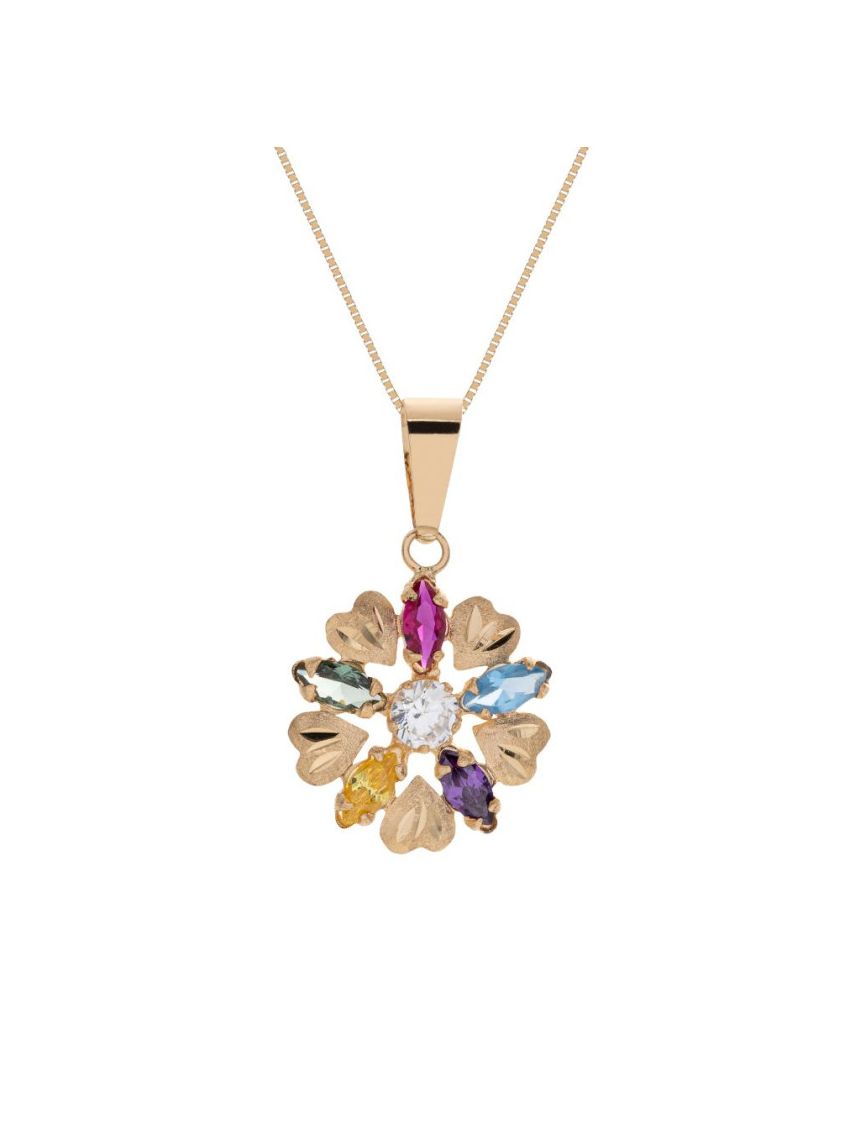 Pingente de Ouro Margarida com 6 pedras coloridas