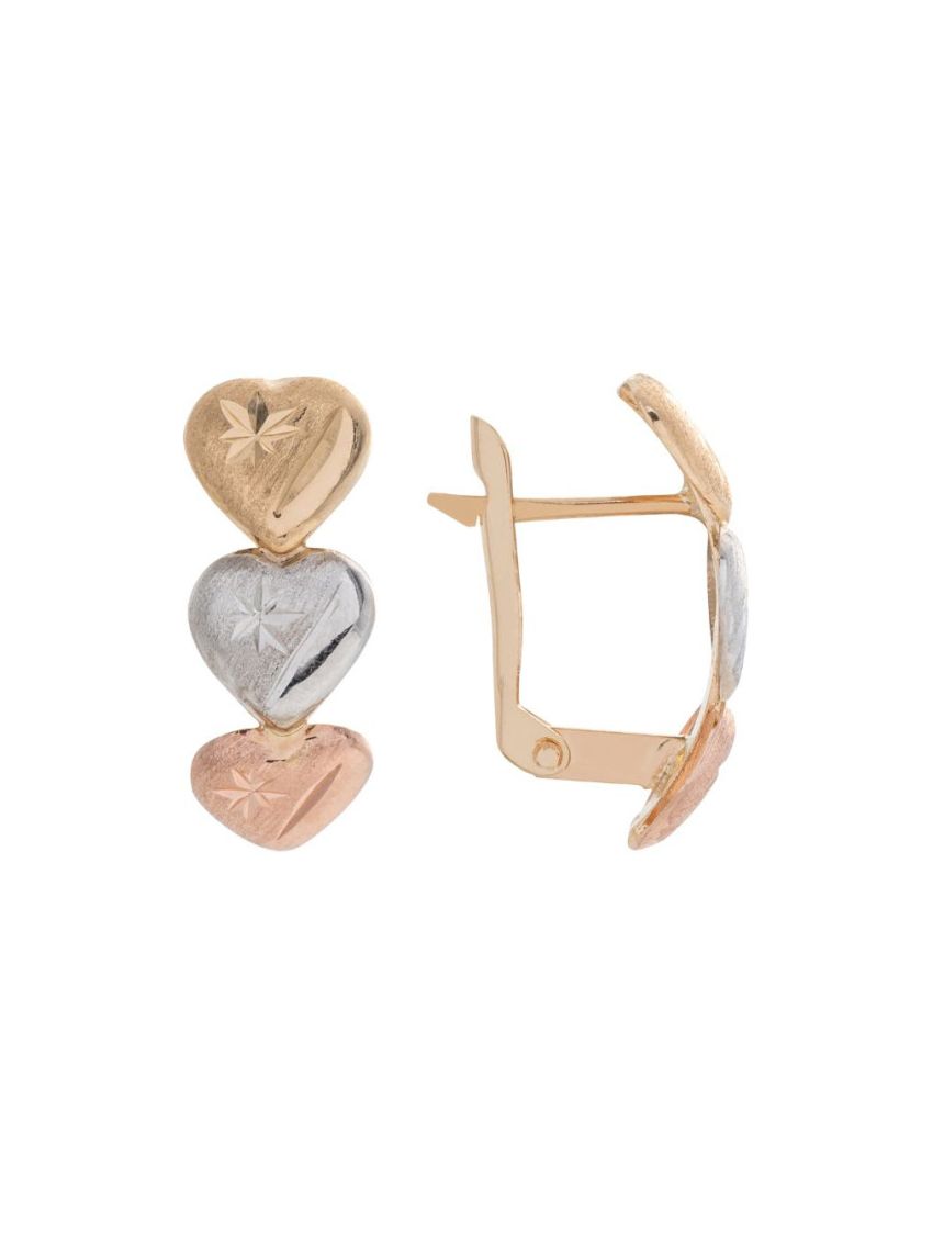 Brinco Feminino de Ouro 18k Três Corações