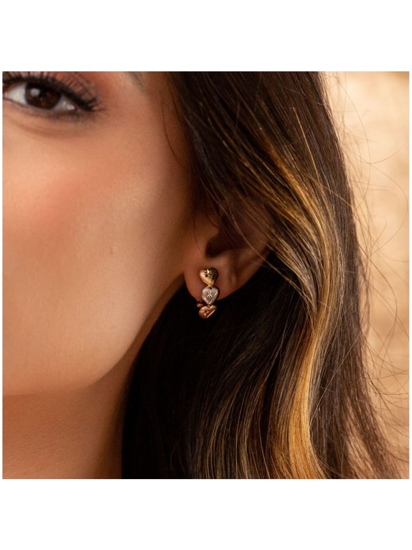 Brinco Feminino de Ouro 18k Três Corações