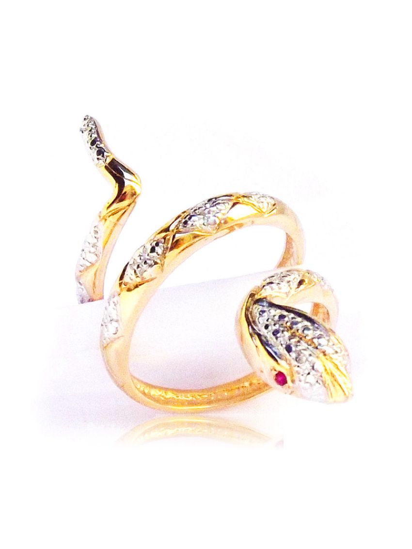Anel de Ouro 18k Cobra Unissex com Rubi
