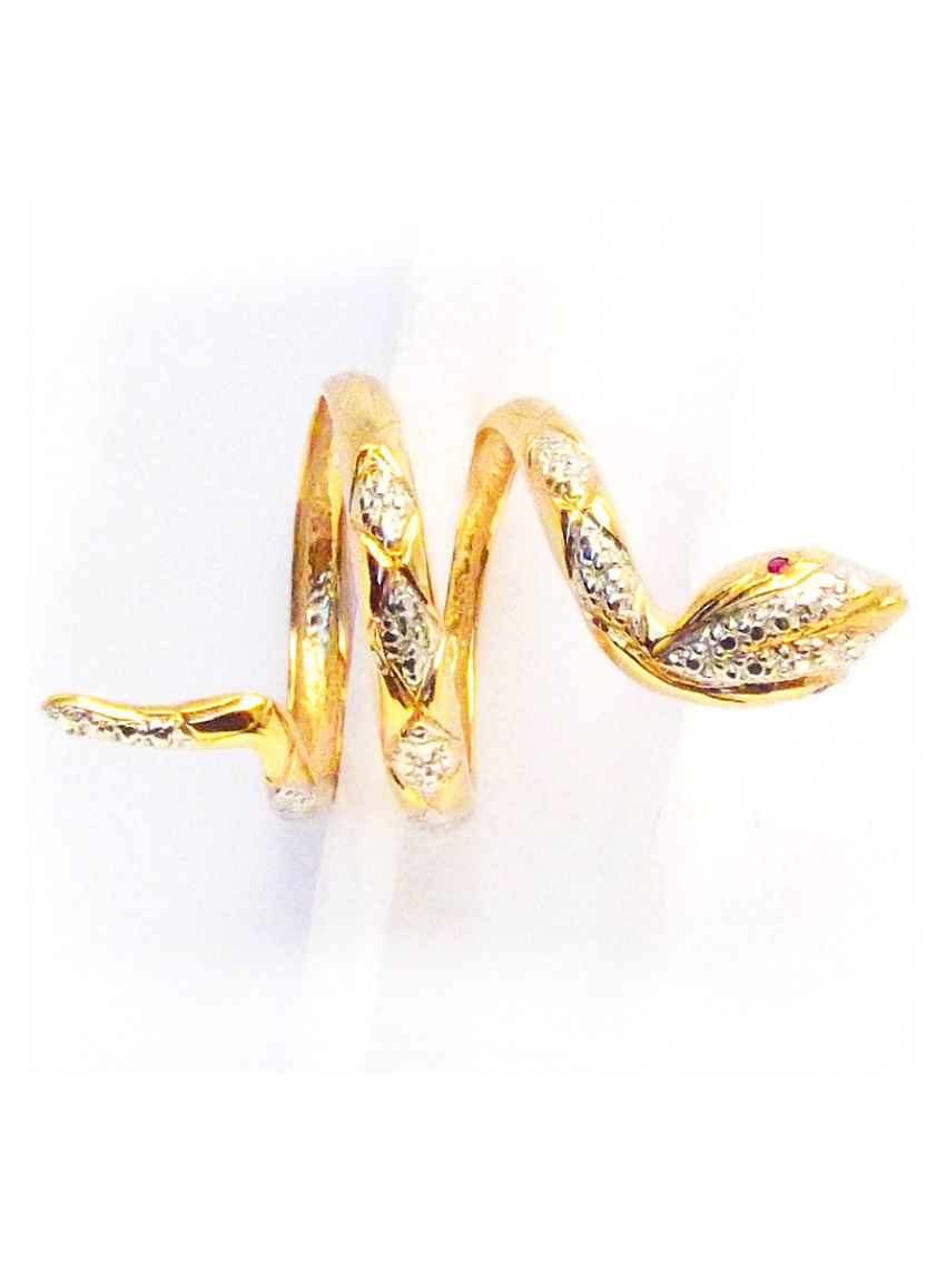 Anel de Ouro 18k Cobra Unissex com Rubi
