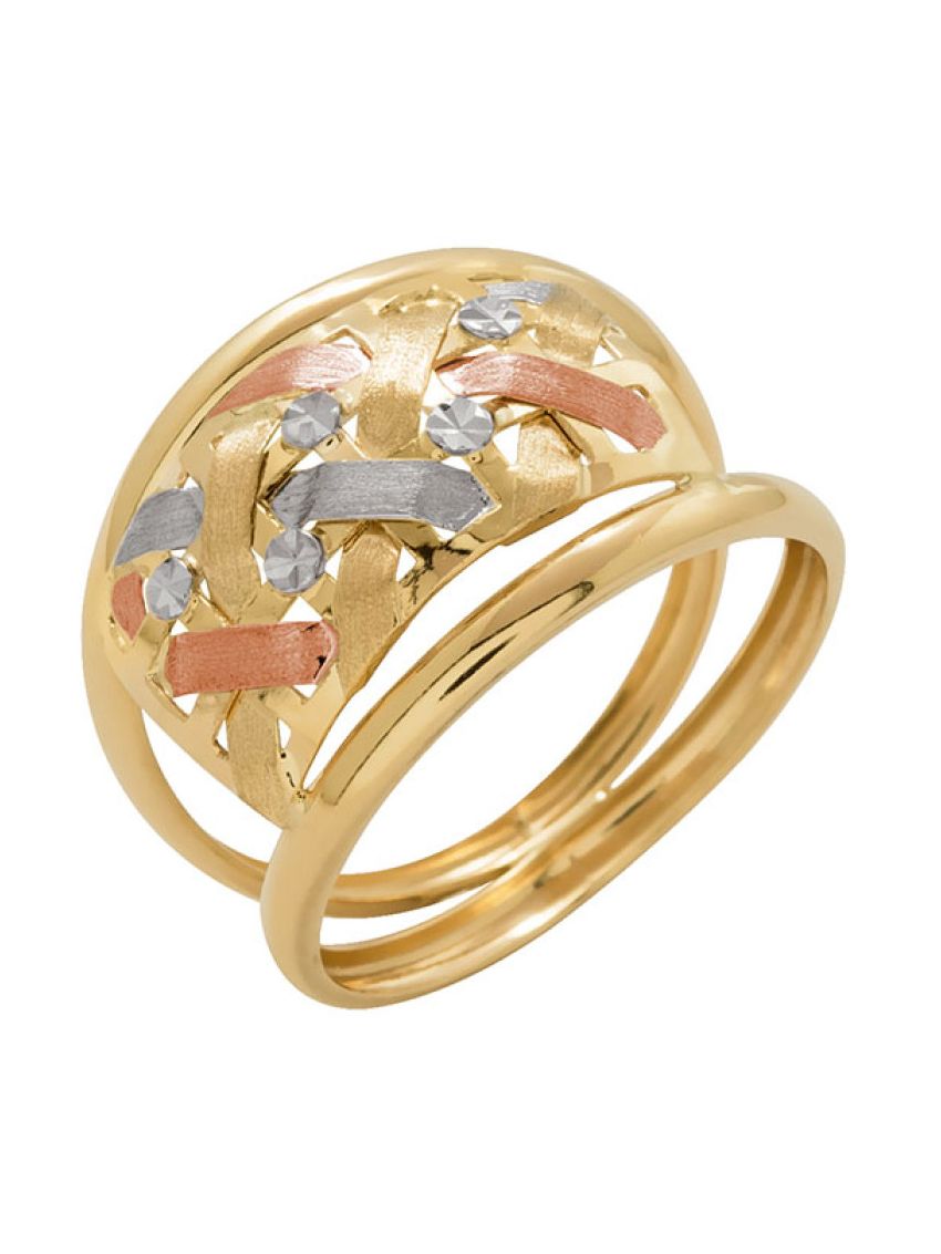 Anel de Ouro 18k Feminino Tricolor