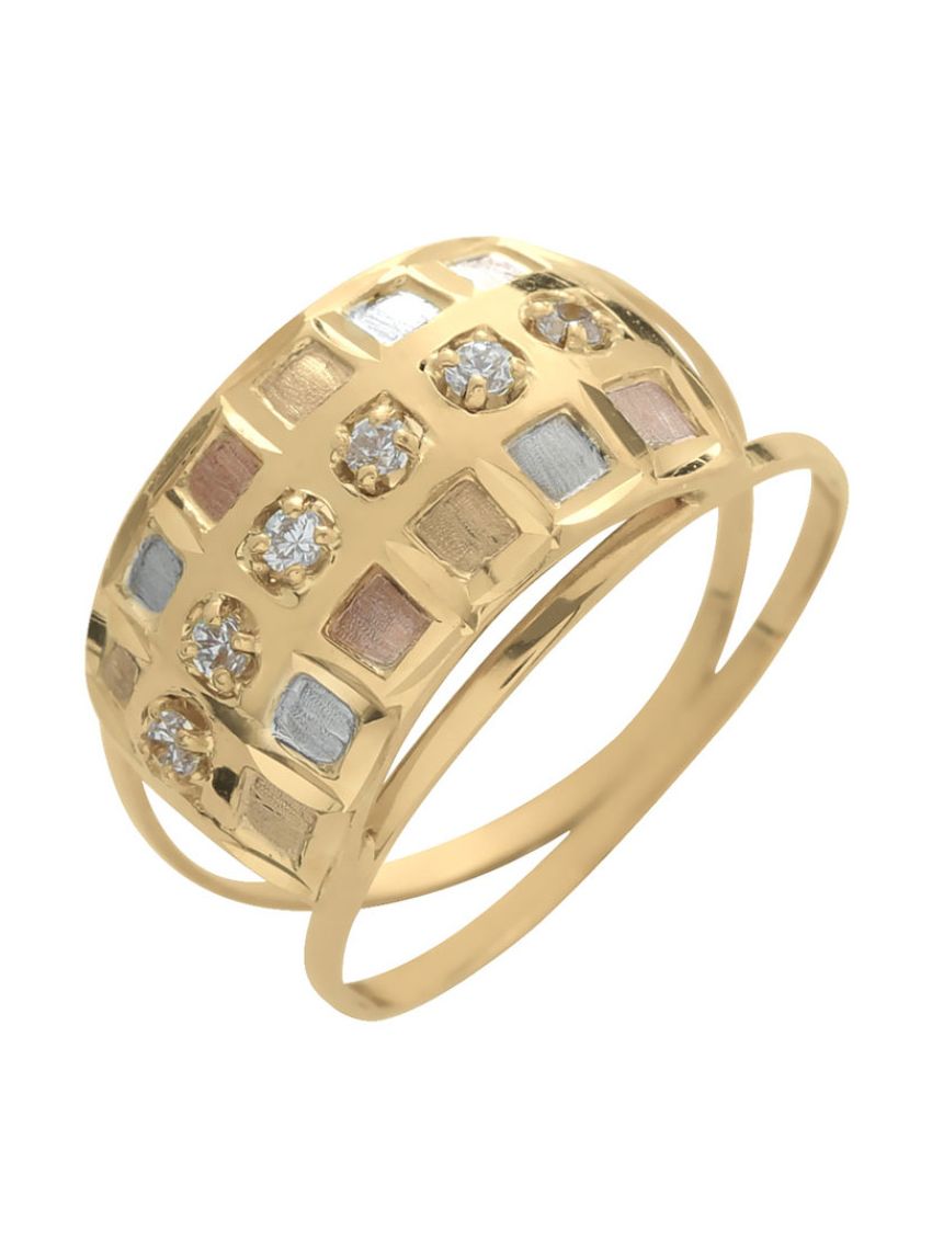 Anel de Ouro 18k Tricolor com 6 Pedras Zircônias Colore di Pietra