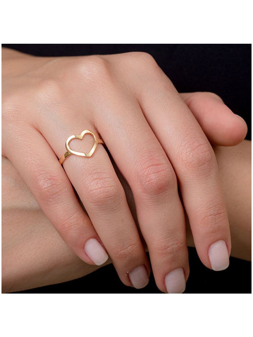 Anel de Ouro 18k Coração Vazado