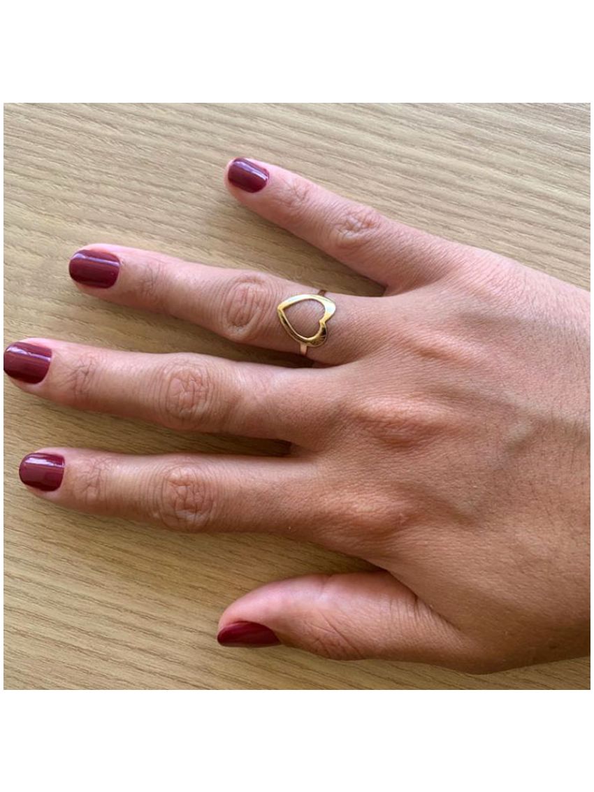 Anel de Ouro 18k Coração Vazado Médio