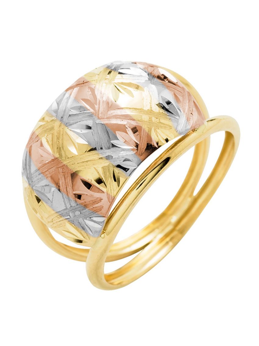 Anel de Ouro 18k Feminino Tricolor 