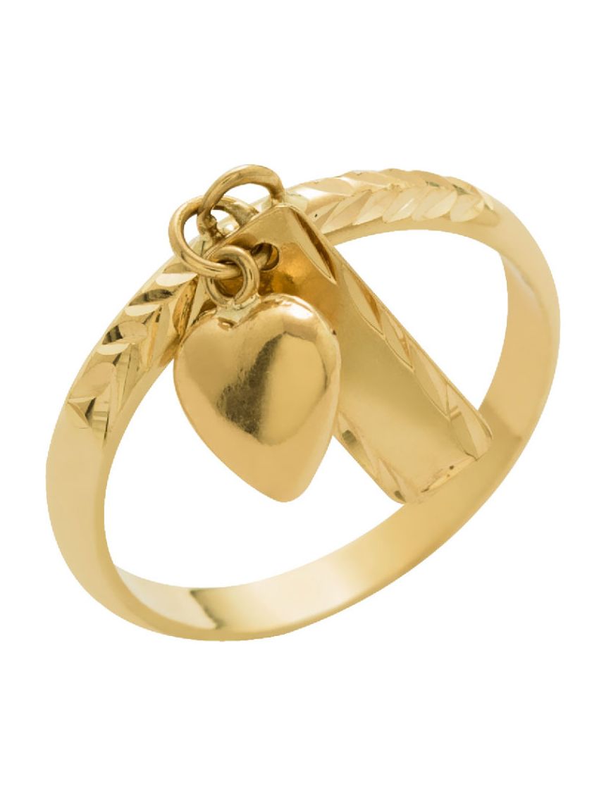 Anel de Ouro 18k Feminino com Plaquinha e Coração Bordado Reforçado