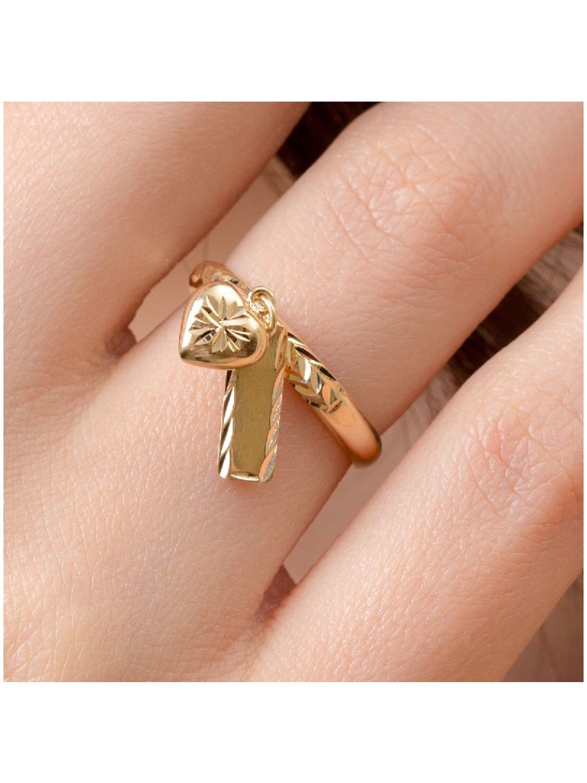 Anel de Ouro 18k Feminino com Plaquinha e Coração Bordado Reforçado