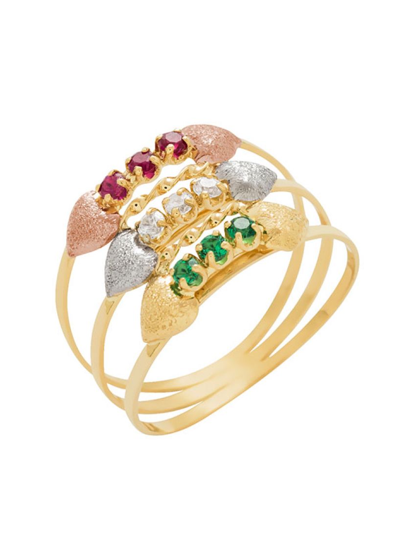 Anel de Ouro 18k Feminino Tricolor Amore del Cuore