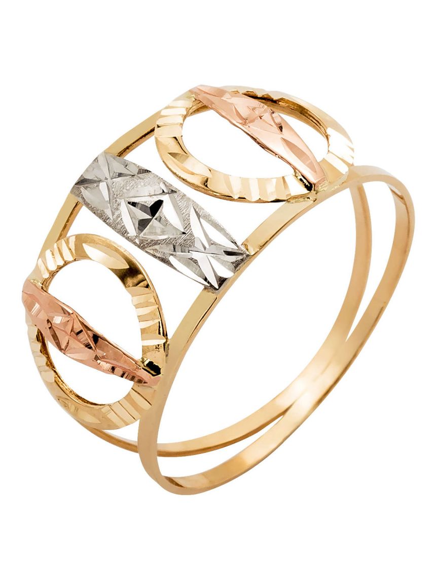 Anel de Ouro 18k Tricolor Feminino Pilastri