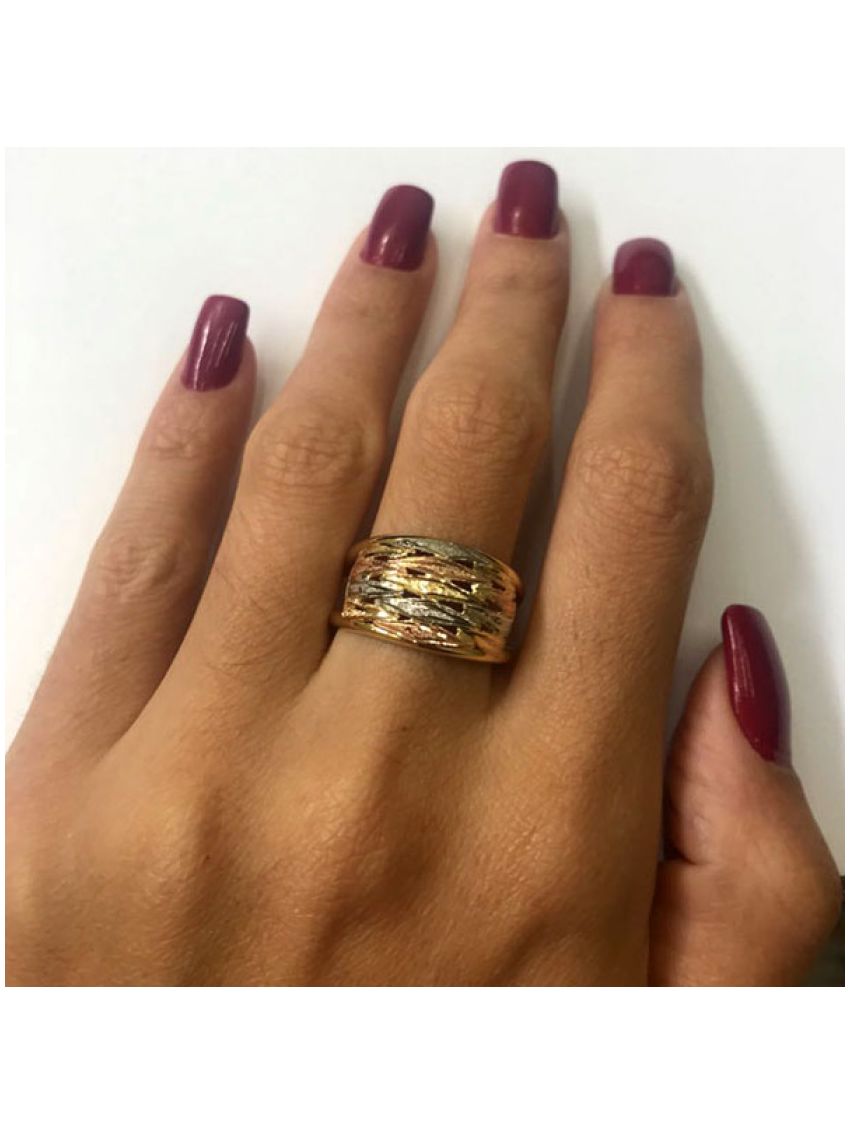 Anel Ouro 18k Tricolor Feminino Mattone