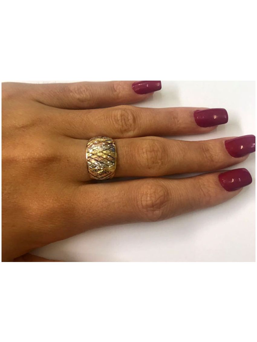 Anel De Ouro 18k Tricolor Feminino Piatto