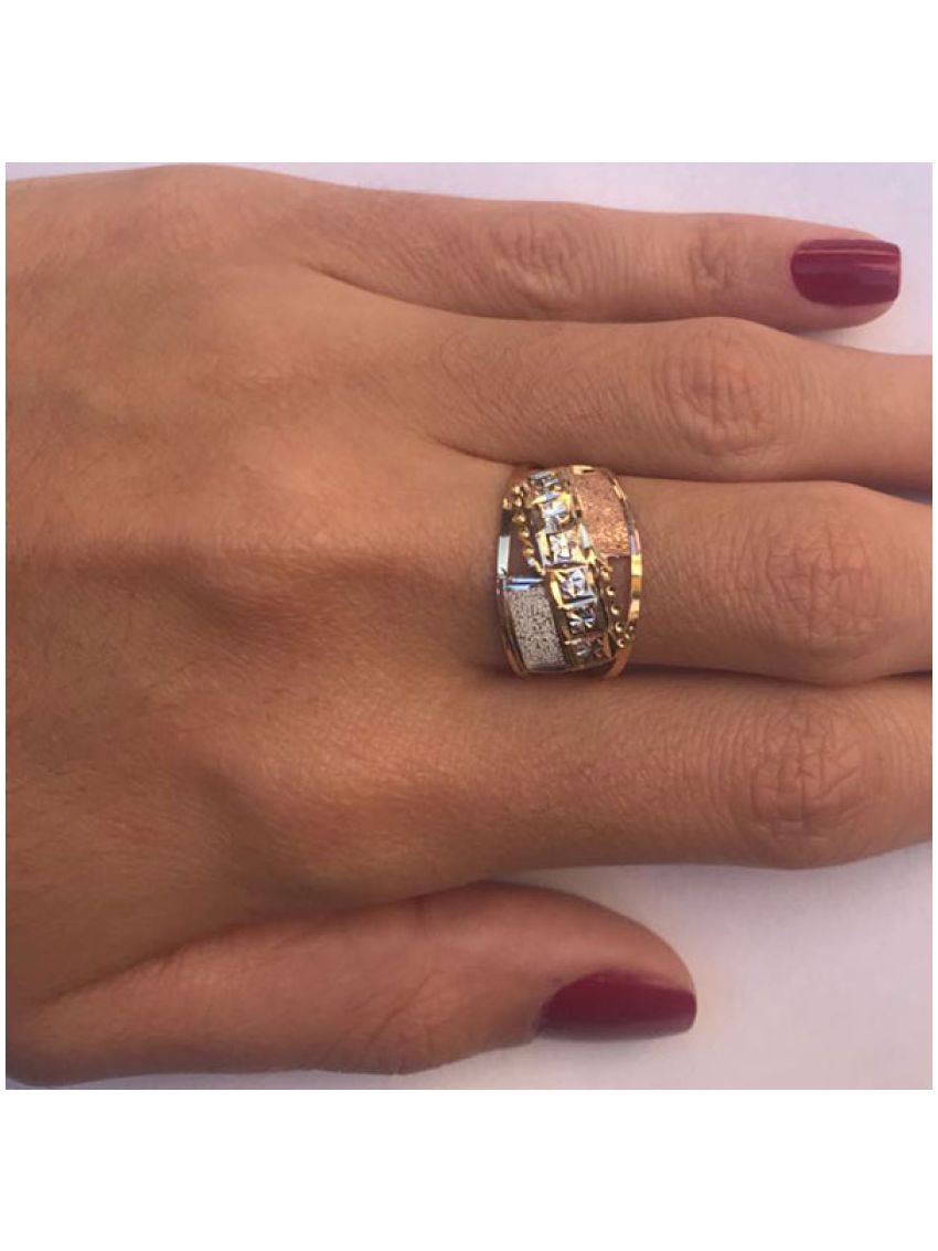 Anel de Ouro 18k Tricolor Feminino Astratto