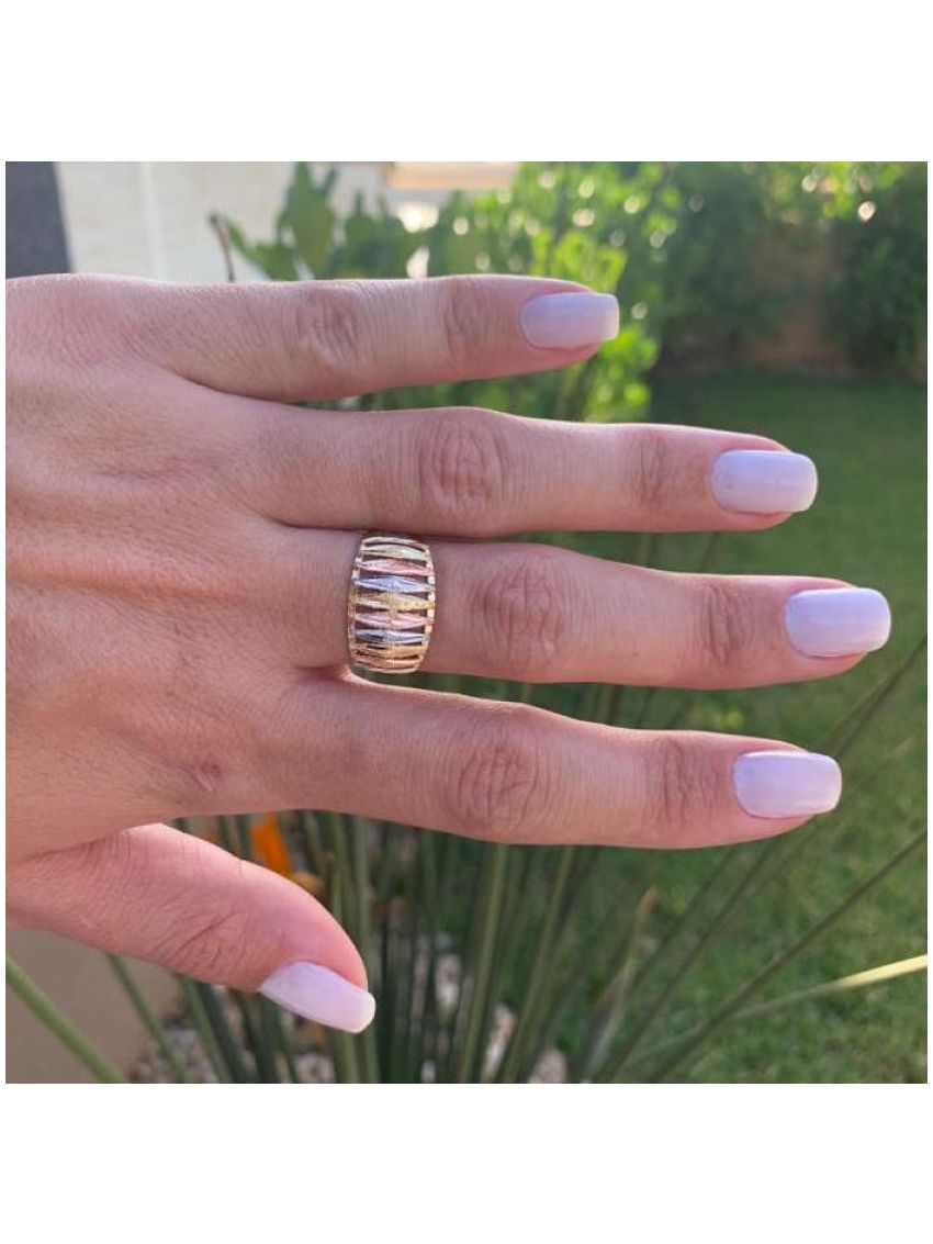 Anel de Ouro 18k Tricolor Feminino 