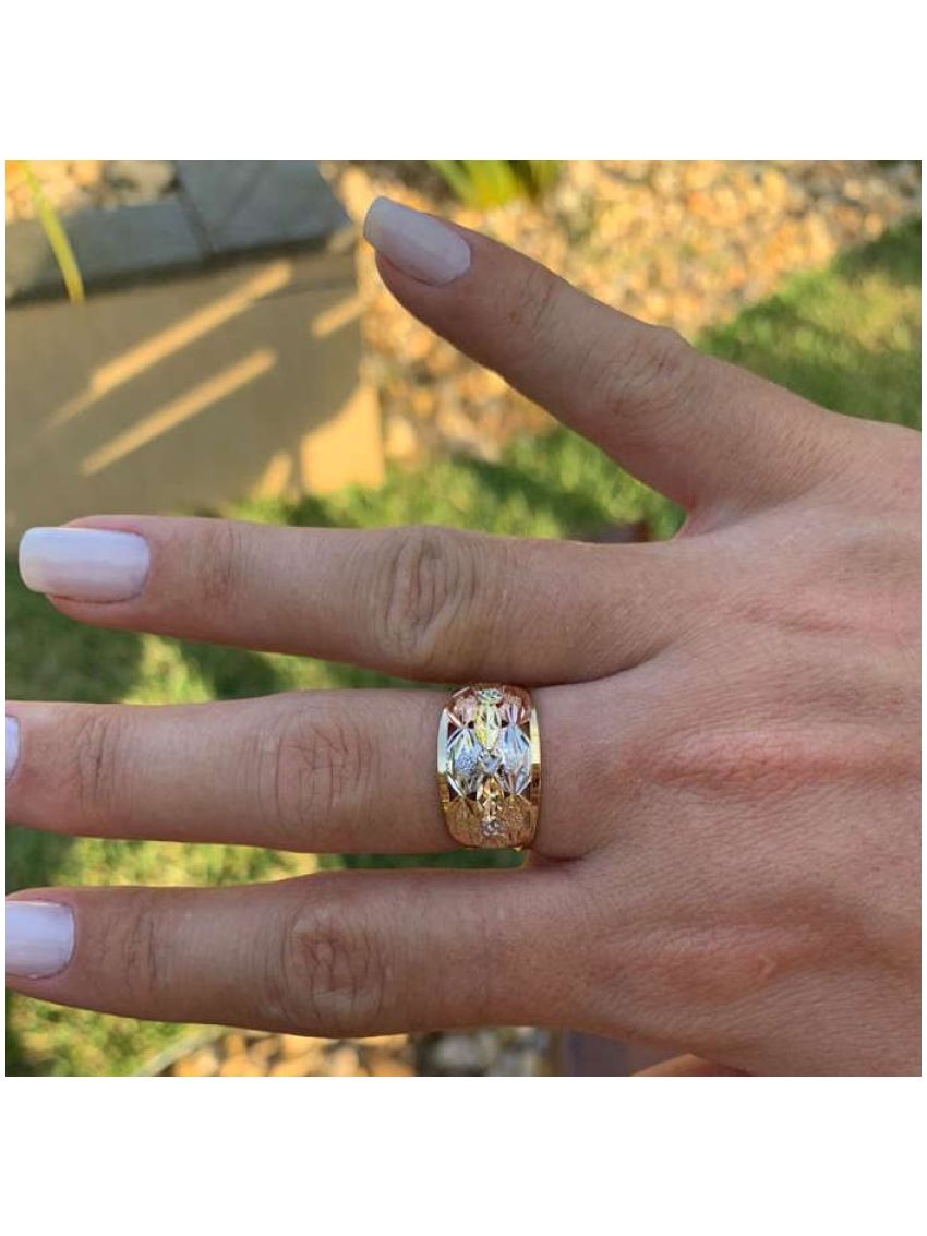 Anel de Ouro 18k Tricolor Feminino Giardino