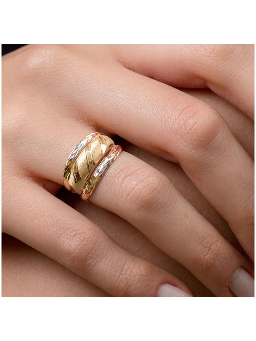 Anel de Ouro 18k Tricolor Feminino Miele