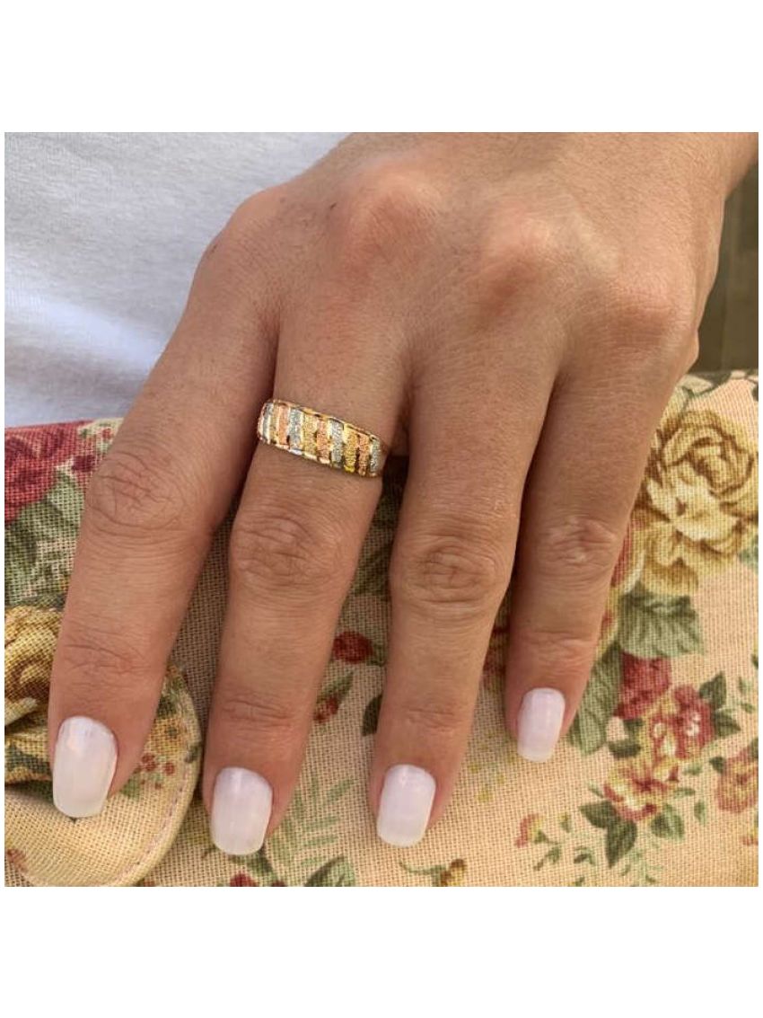 Anel de Ouro 18k Tricolor Feminino 