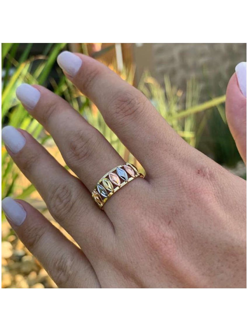 Anel de Ouro 18k Tricolor Feminino 