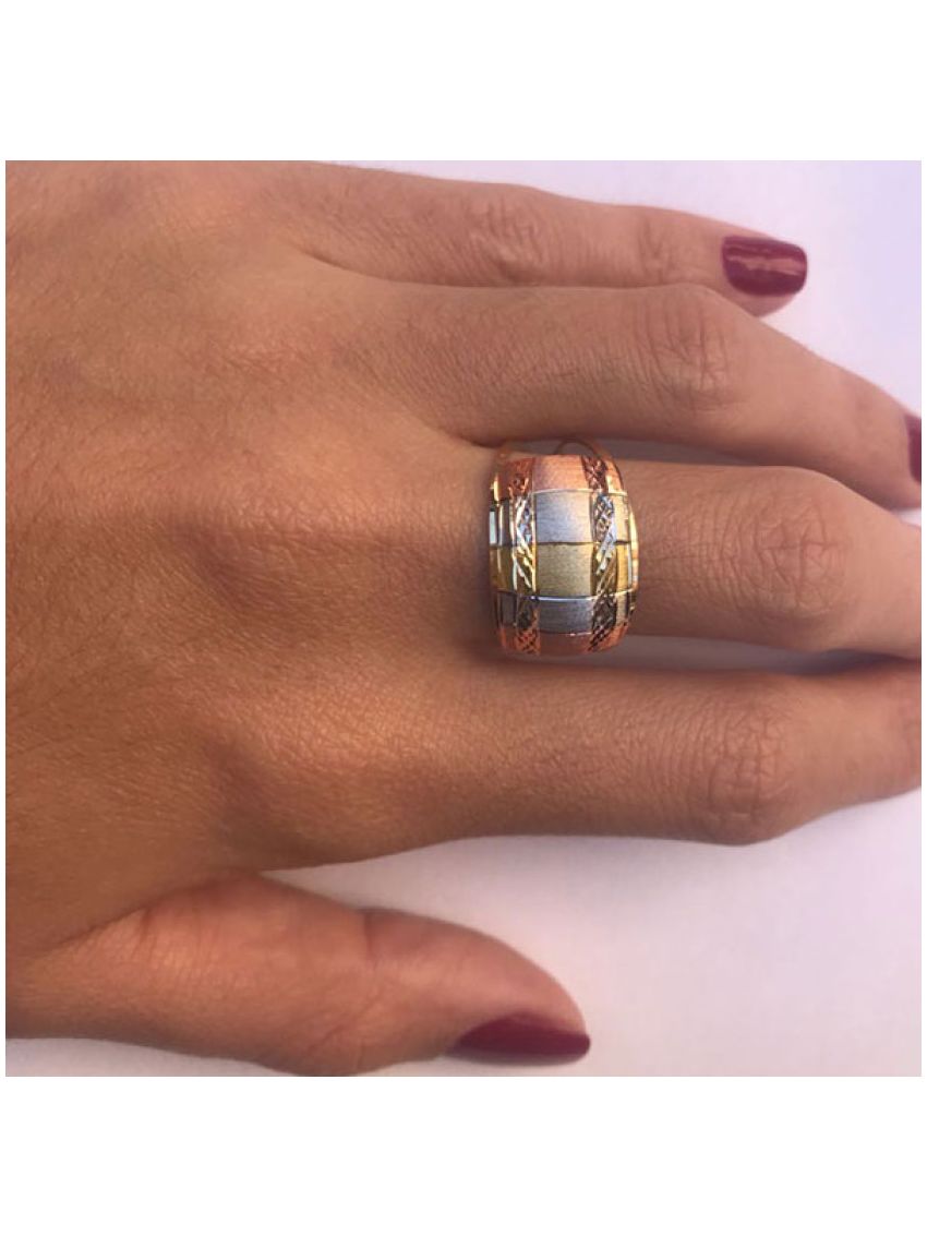 Anel de Ouro 18k Tricolor Feminino Rischio Bello