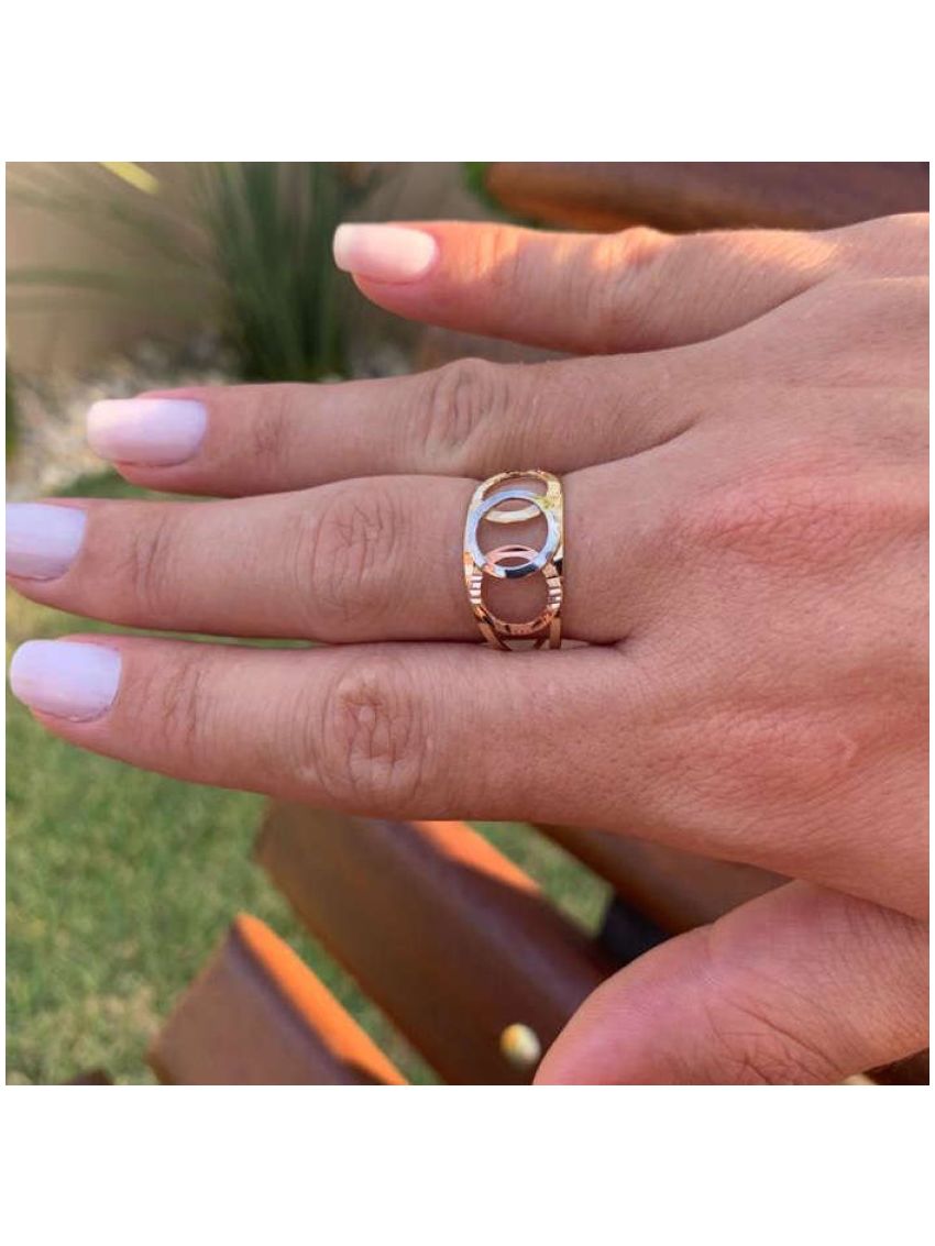 Anel de Ouro 18k Tricolor Feminino Tre Sfere