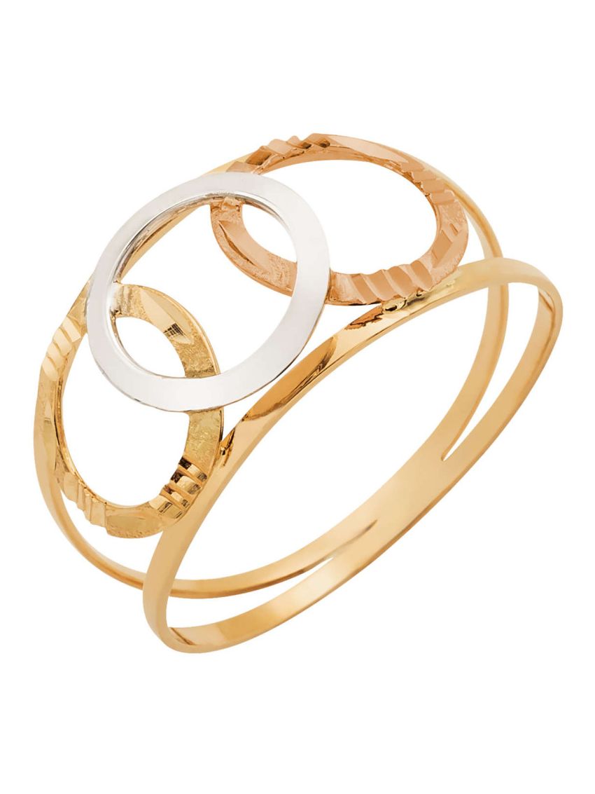 Anel de Ouro 18k Tricolor Feminino Tre Sfere