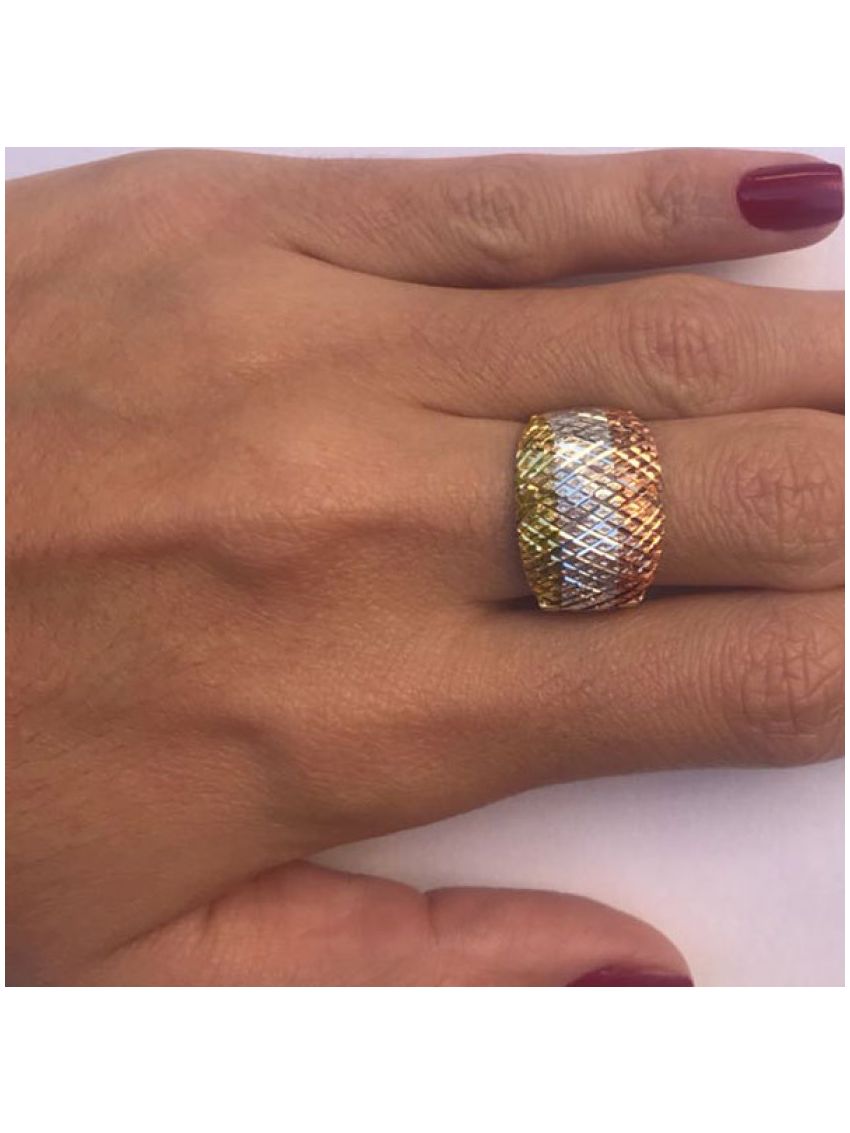 Anel de Ouro 18k Tricolor Feminino Treccia