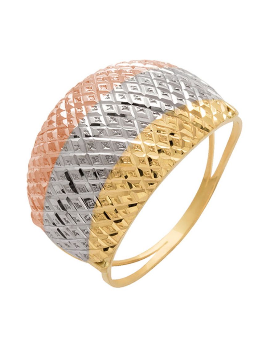 Anel de Ouro 18k Tricolor Feminino Treccia