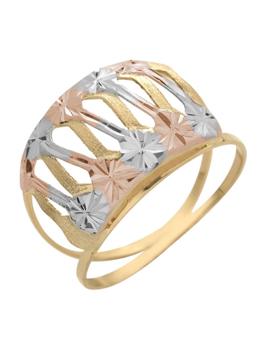 Anel de Ouro Vazado com Detalhes Cucitura