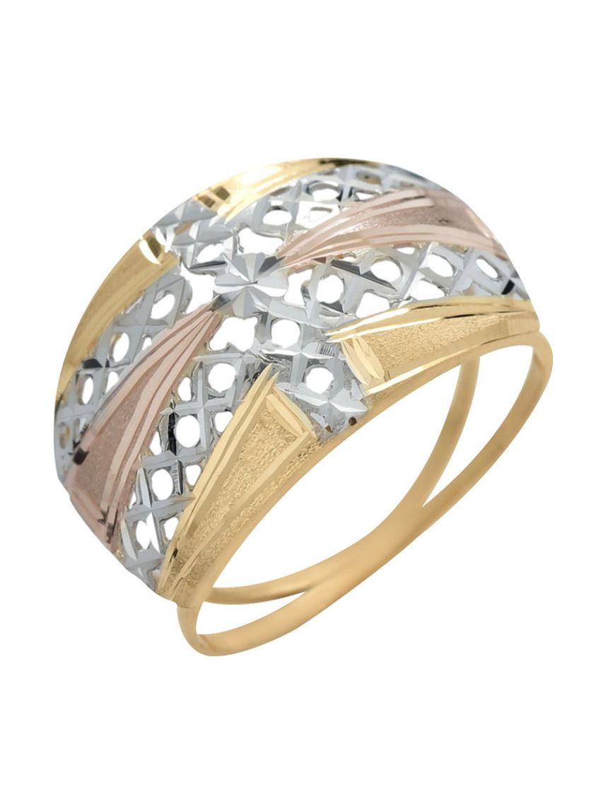 Anel de Ouro 18k Tricolor Vazado Decorato