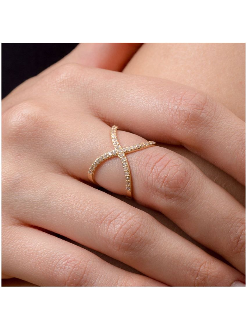 Anel Ouro 18k Falena C/ Pedras Zircônio