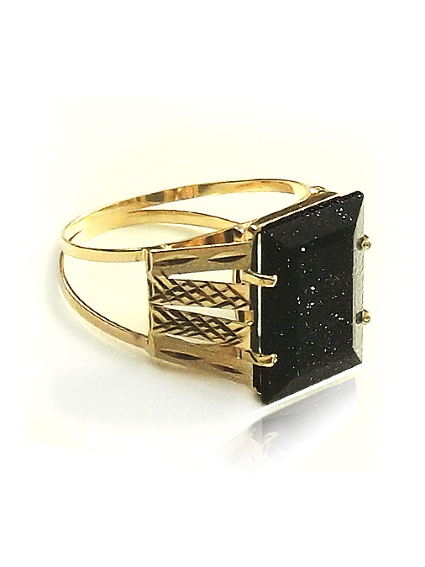 Anel Ouro com Pedra Baguete Negra Feminino