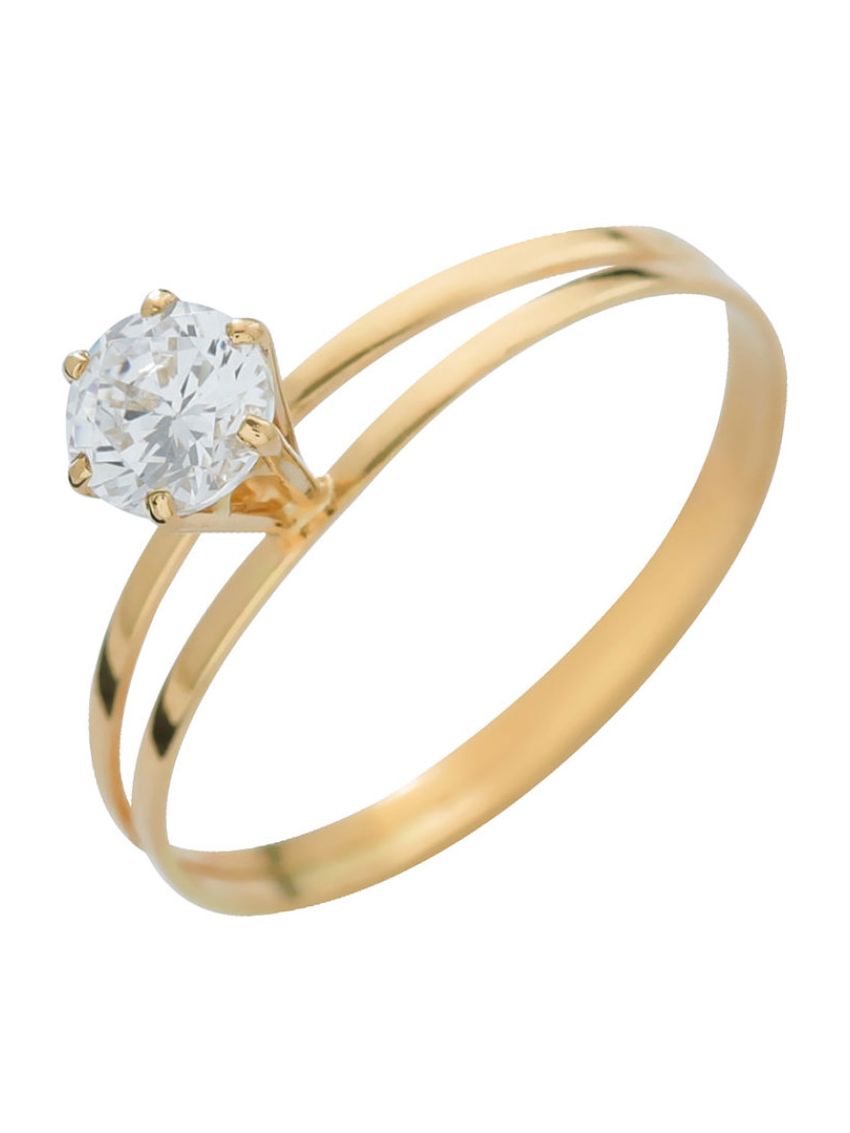 Anel de Ouro 18k Solitário com Pedra Zircônia