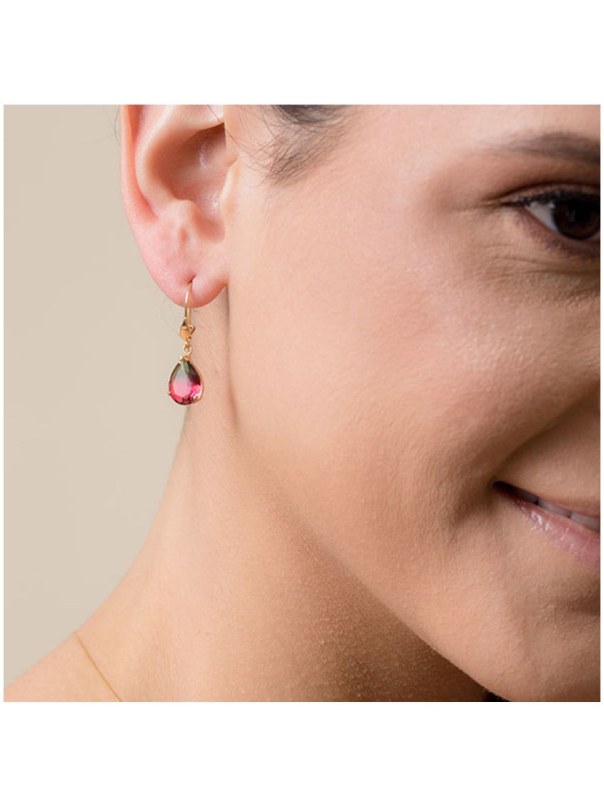 Brinco de Ouro 18k Feminino Furta Cor Vermelho e Verde