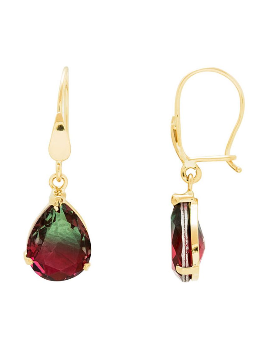 Brinco de Ouro 18k Feminino Furta Cor Vermelho e Verde