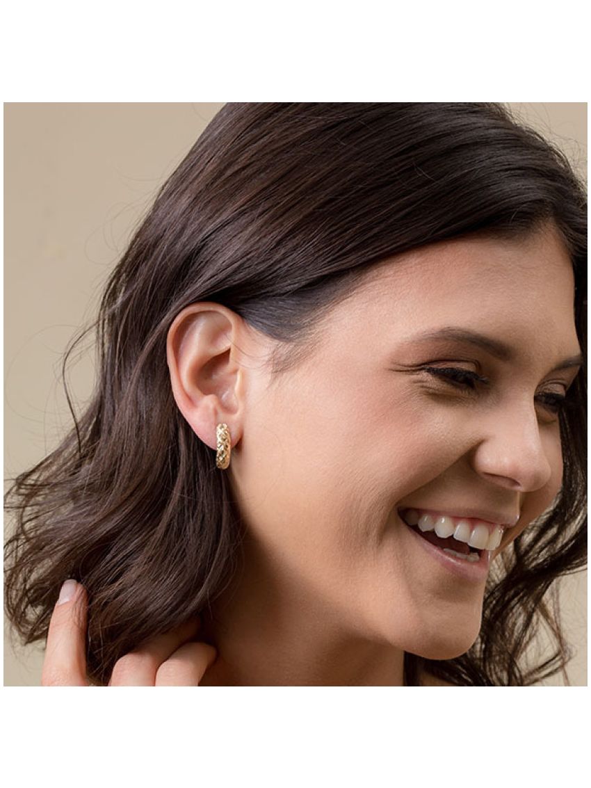 Brinco de Ouro Amarelo 18k Esagono Oro