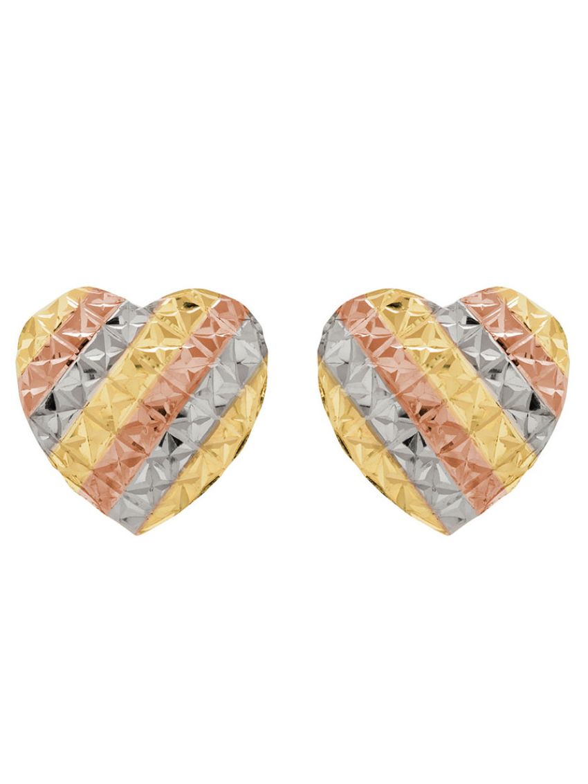 Brinco de Ouro 18k Coração Tricolor