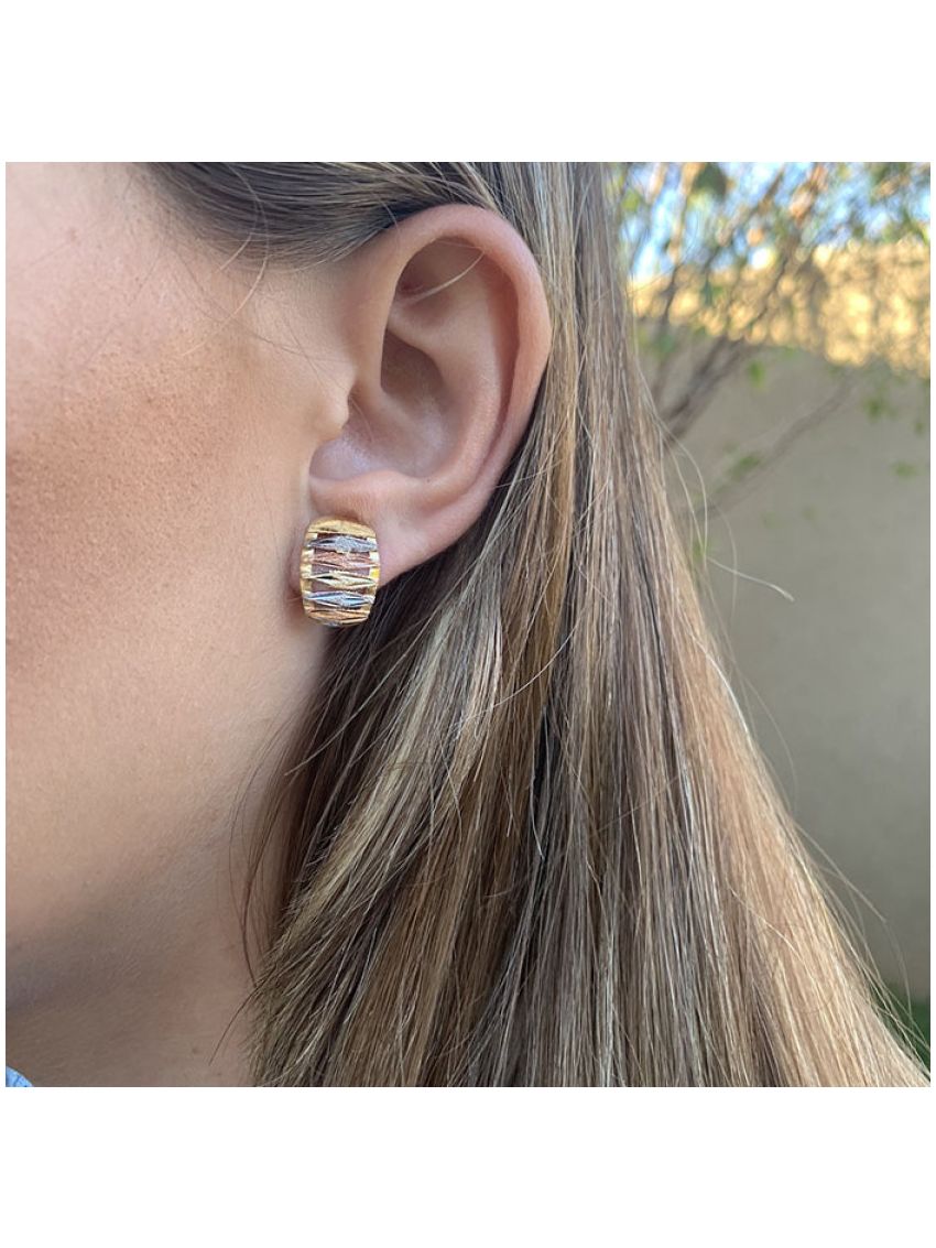 Brinco de Ouro 18k Feminino Tricolor Filary