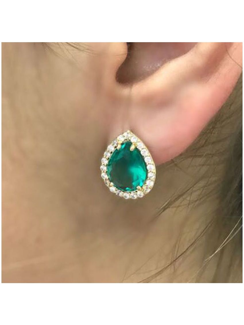 Brinco de Ouro 18k Feminino Gota Turmalina