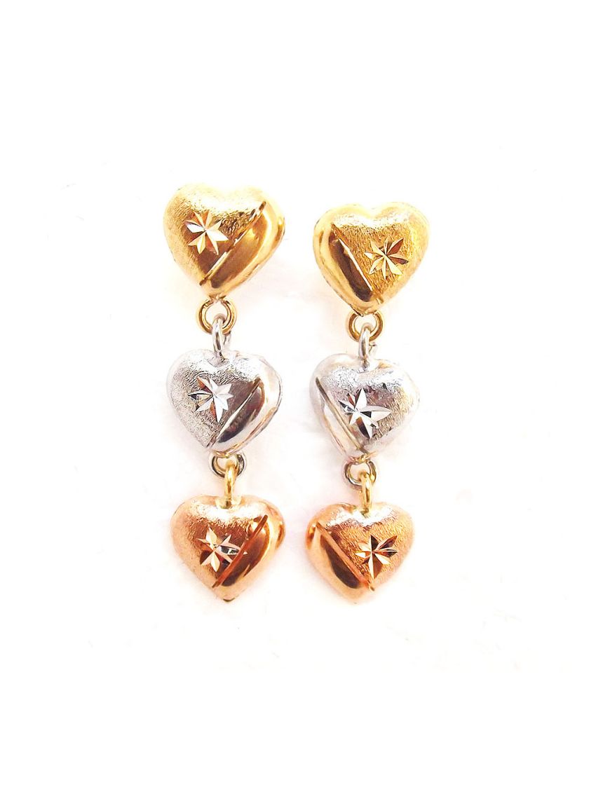 Brinco Ouro 3 Cores Colored Hearts