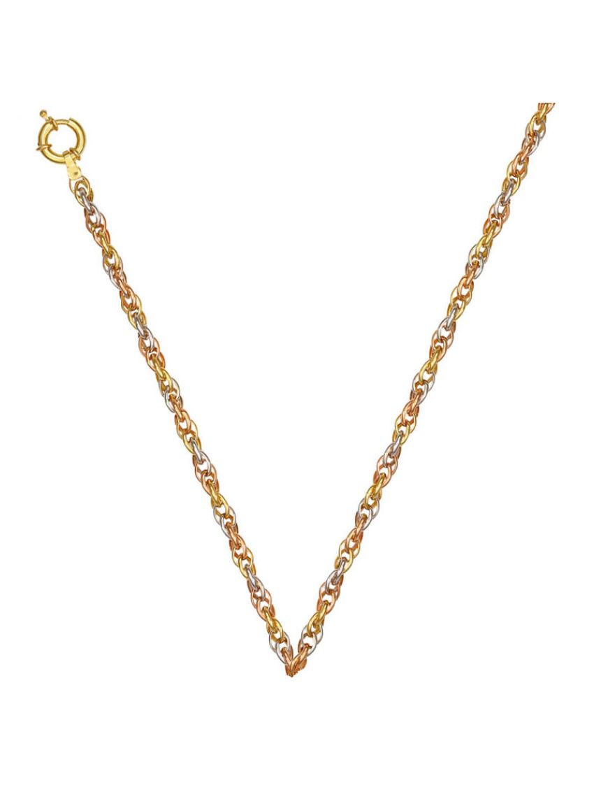 Corrente em Ouro 18k Feminina 18k tricolor Sottile Anello- 50 cm
