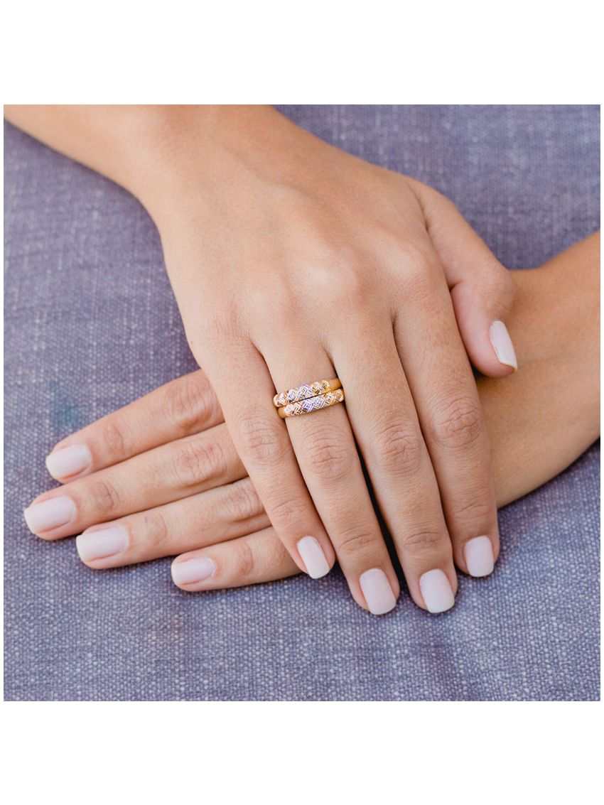 Aparador de aliança ouro 18k Feminino Tricolor Esagono