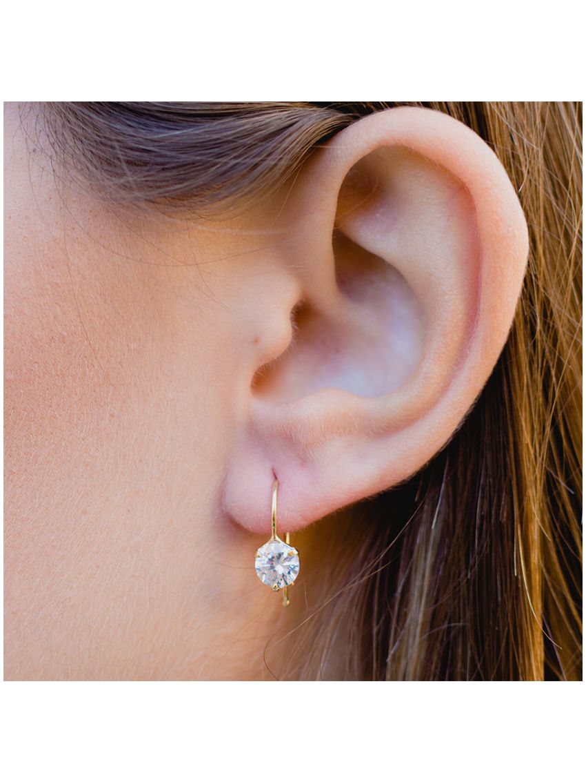 Brinco Feminino de Ouro18k Pedra Redonda