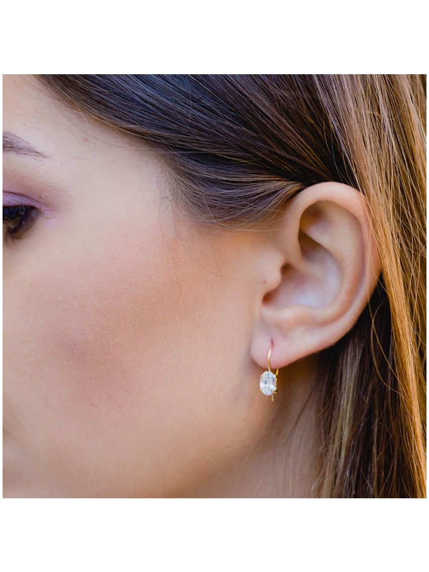 Brinco Feminino de Ouro18k Pedra Oval