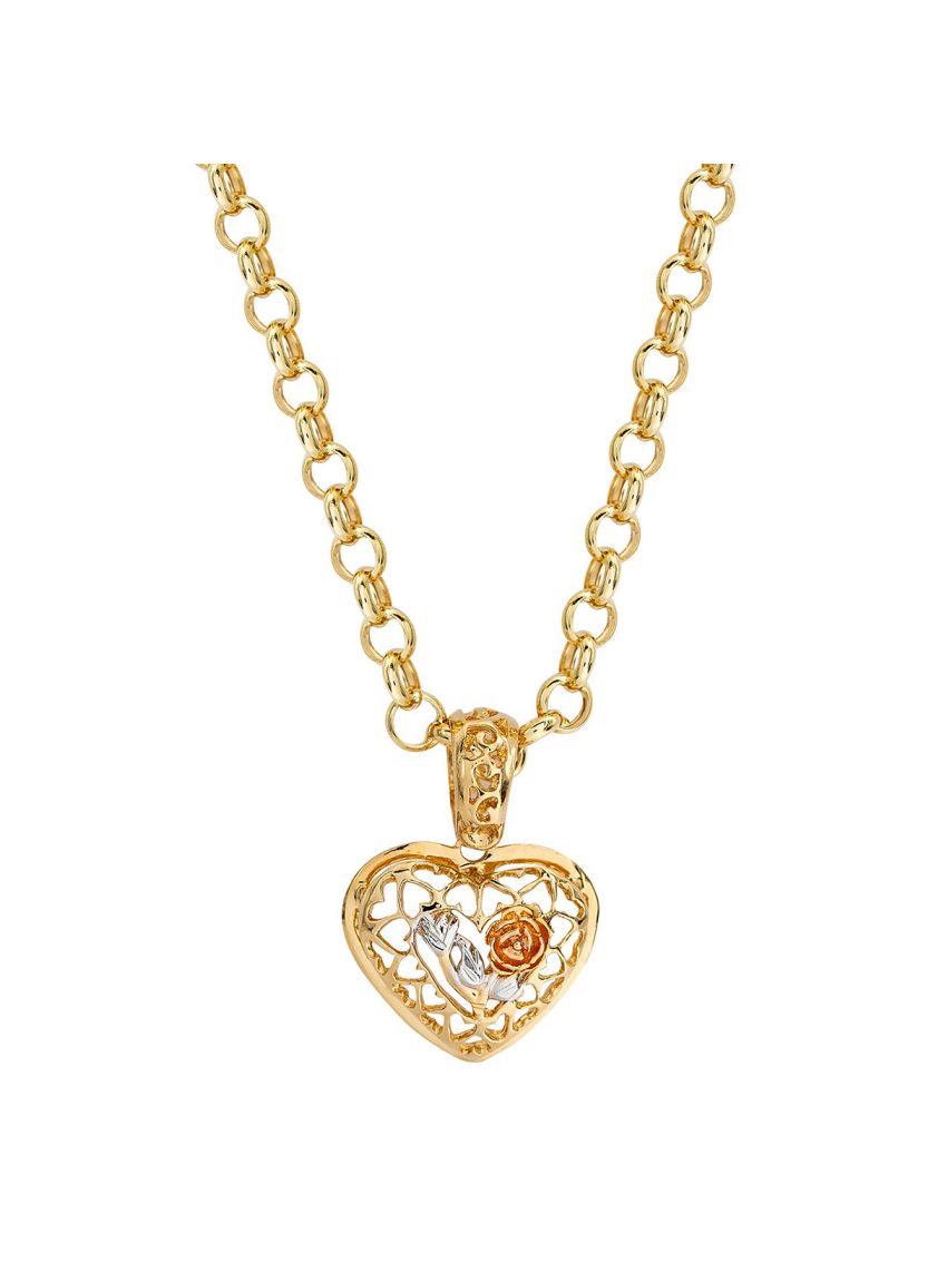 Corrente de Ouro18k com Pingente Coração e Flor