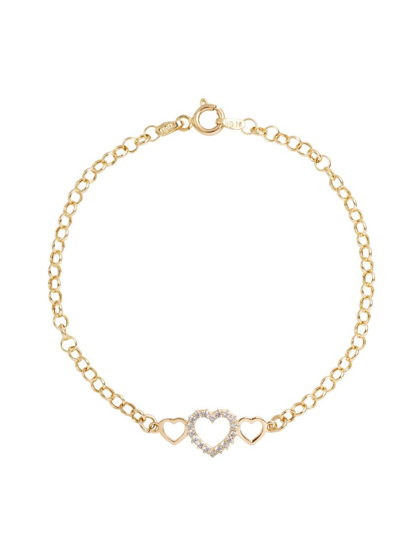 Pulseira Feminina Ouro 18k Corações com  Pedras 