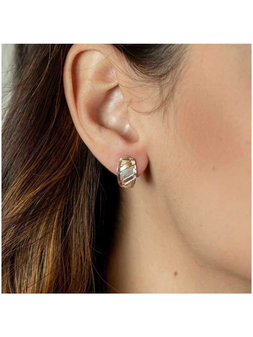 Brinco de Ouro 18k Bordado Tricolor