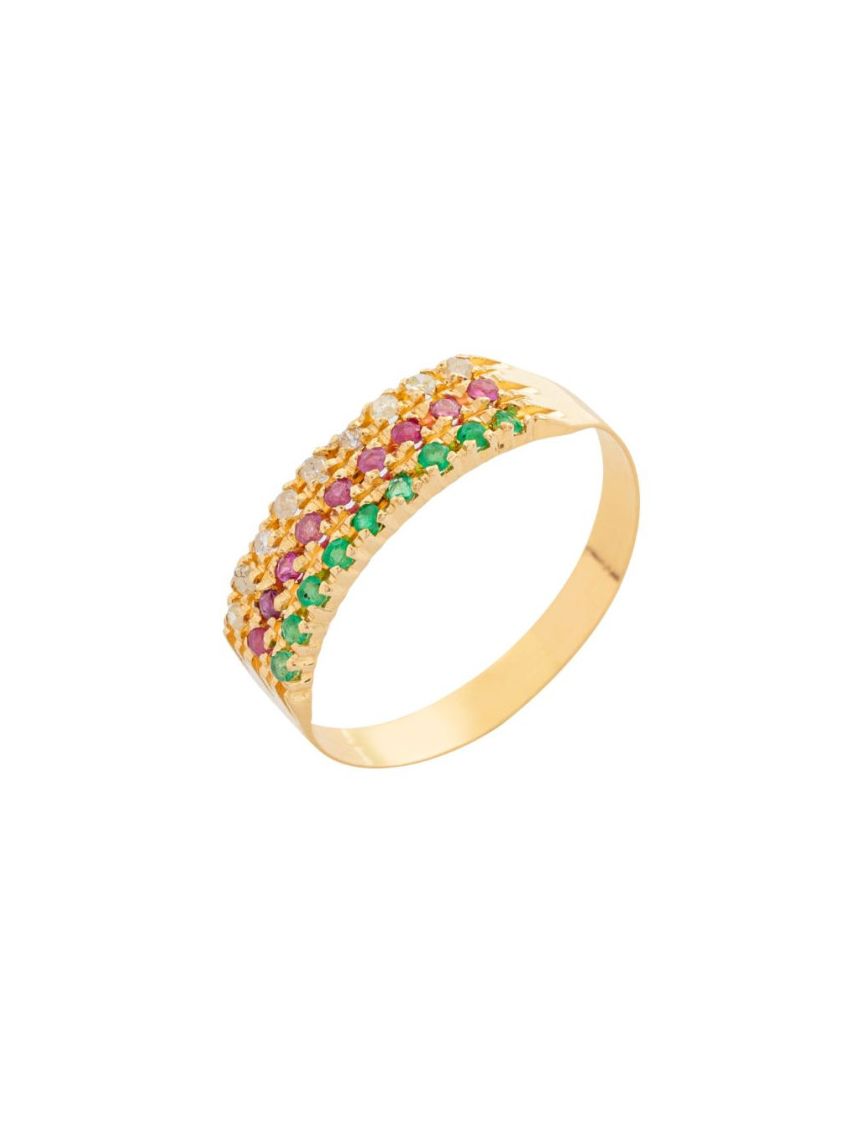 Meia Aliança de Ouro 18k Tripla com Pedras Naturais